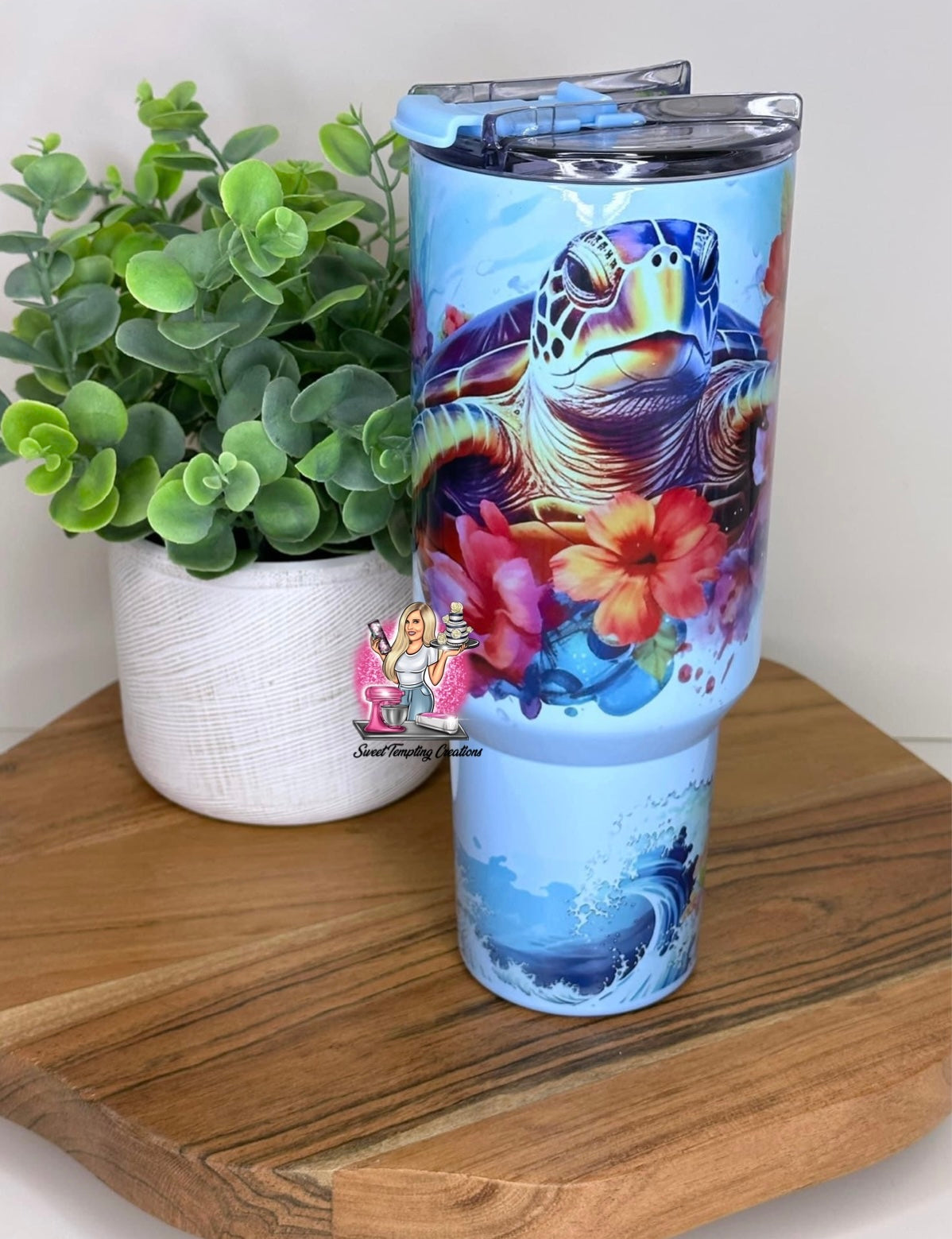 Custom 40oz Sublimation Tumbler with Handle Sky Blue