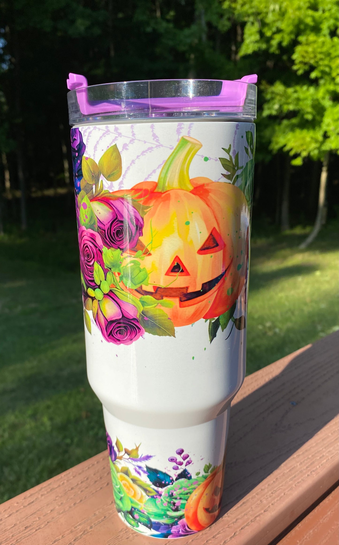 Spooky Pumpkin 40oz Tumbler with Purple handle