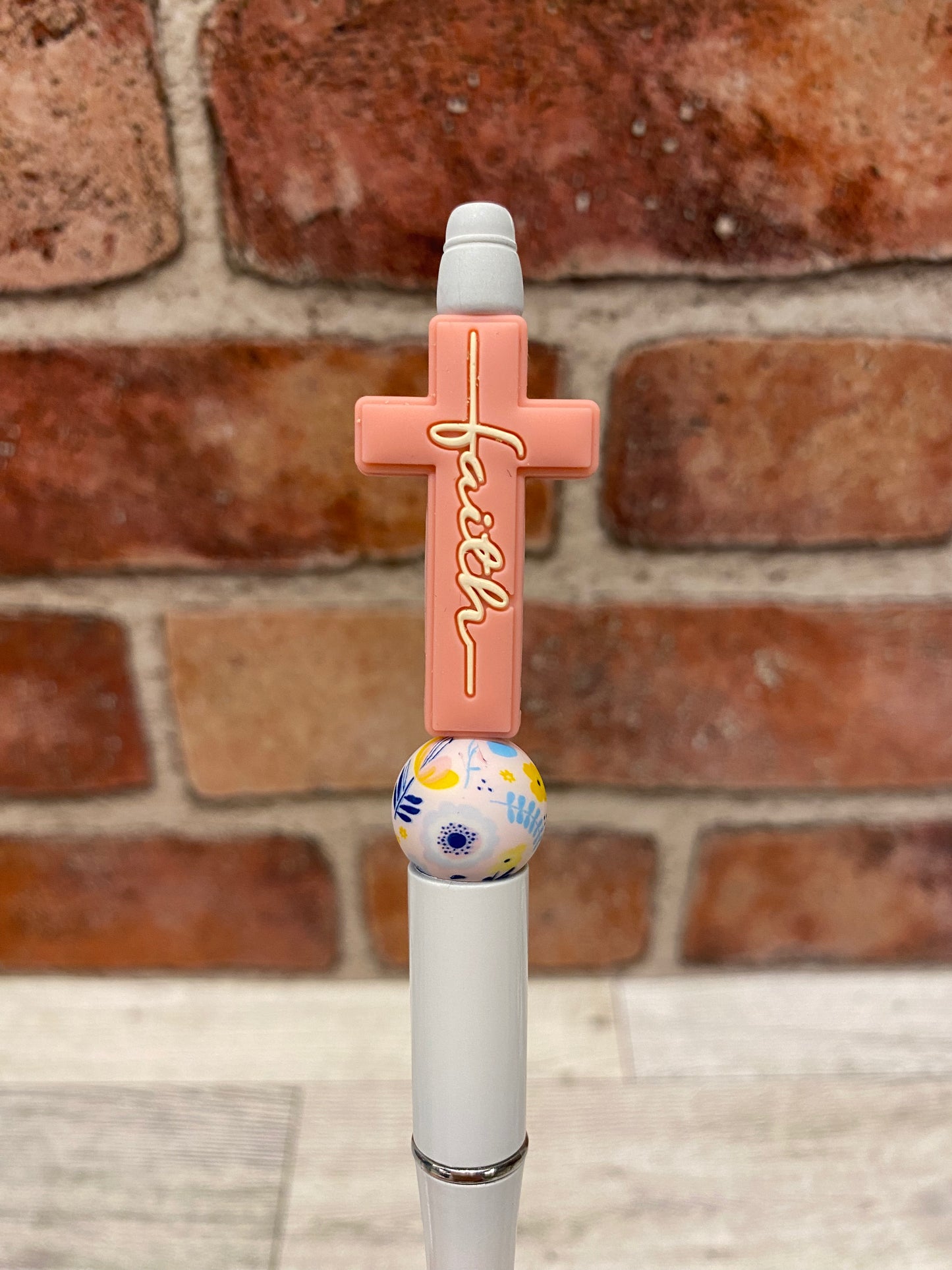 Pastel Faith Cross silicone beaded ink pen