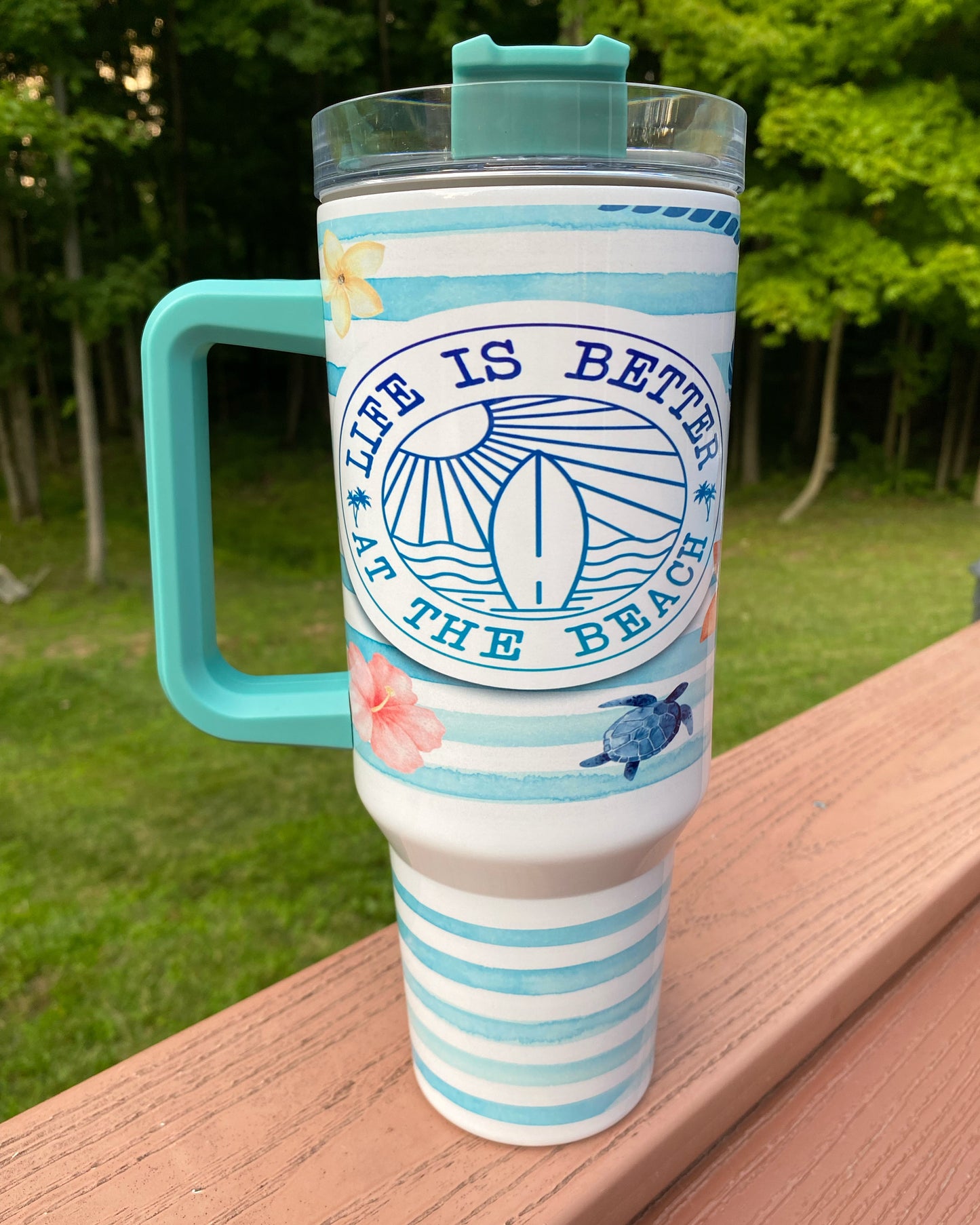 Better at the Beach 40oz Tumbler with Teal handle