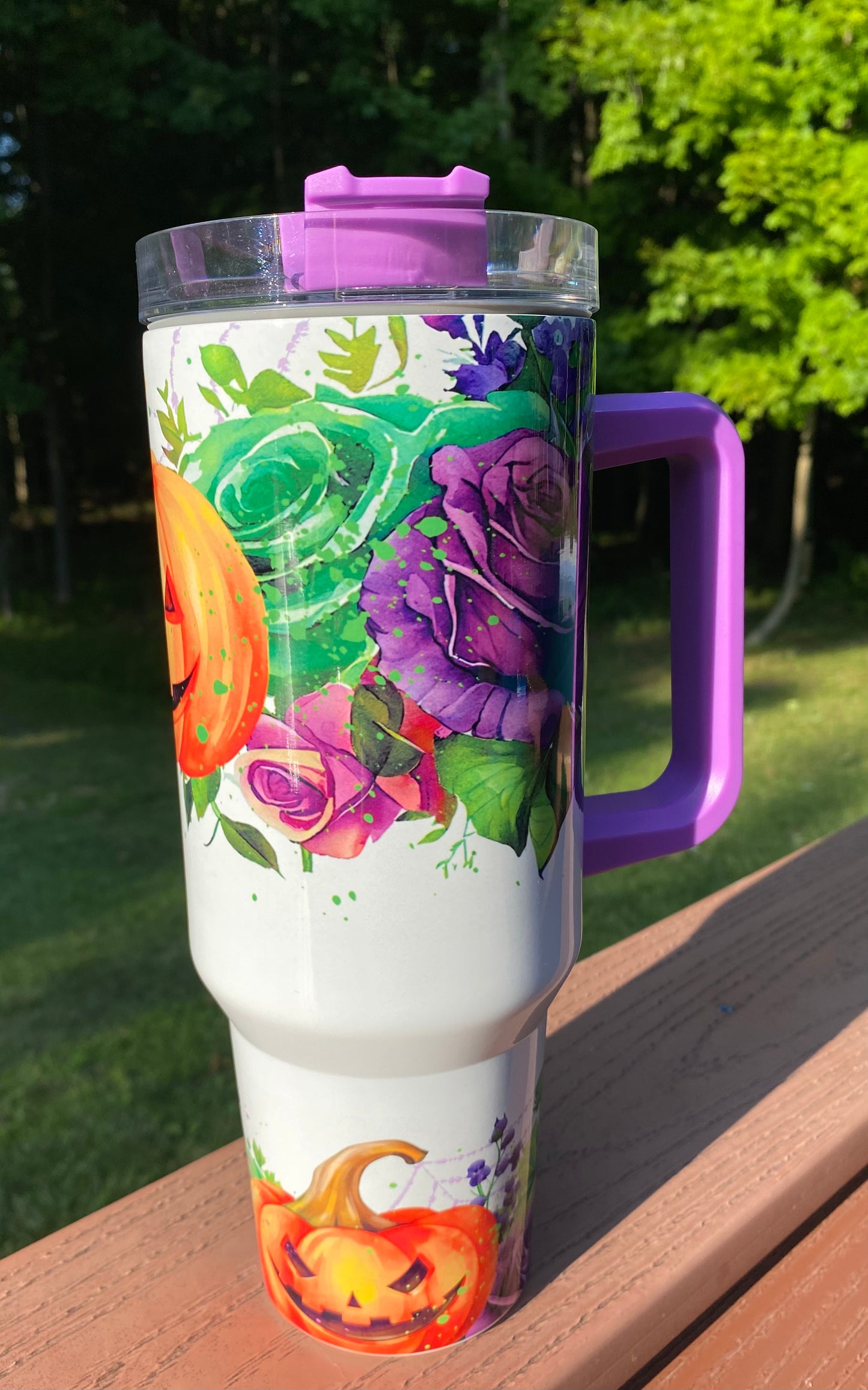 Spooky Pumpkin 40oz Tumbler with Purple handle