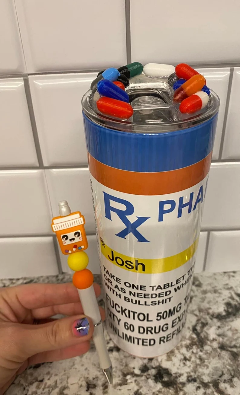 Fuckitol Medicine Prescription Pill Bottle RX pharmacy 20oz Insulated Skinny Tumbler