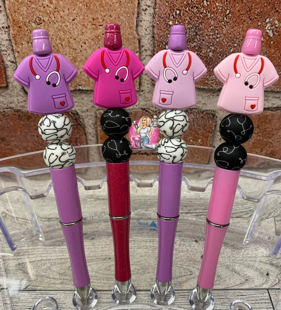 Nurse scrub stethoscope doctor medical silicone beaded ballpoint ink pen