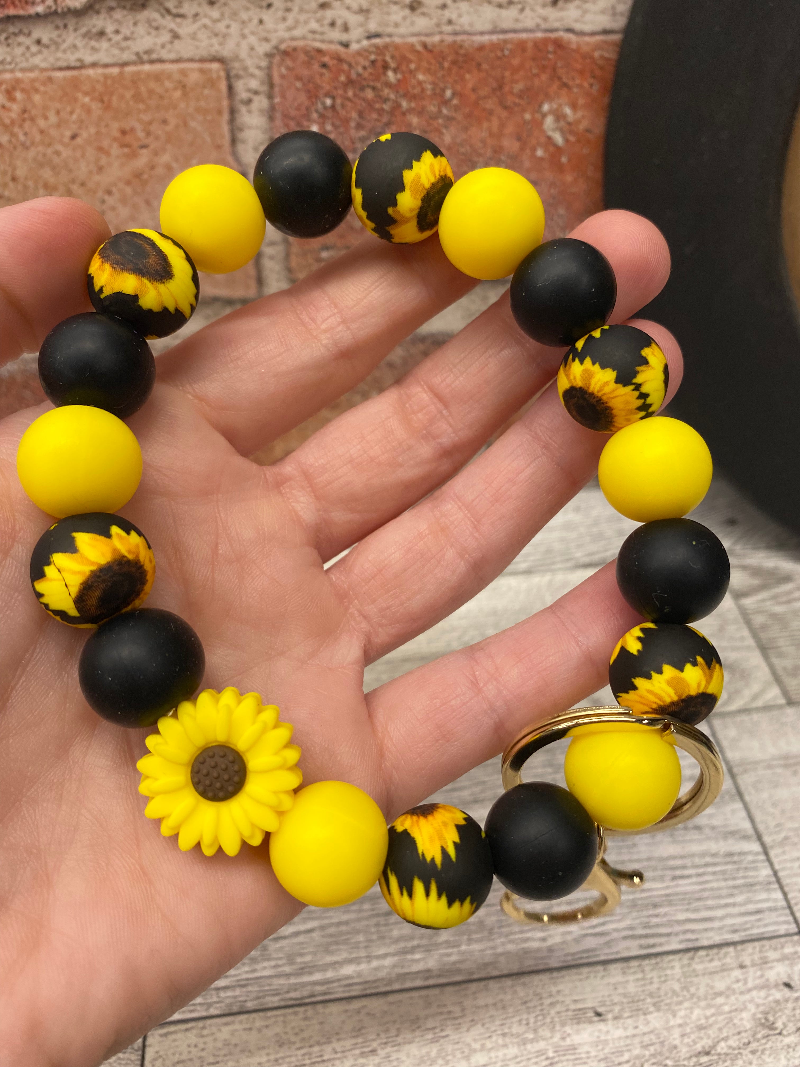 Personalized Sunflower Keychain Wristlet - Silicone beads - Tim's Pens and  Gifts