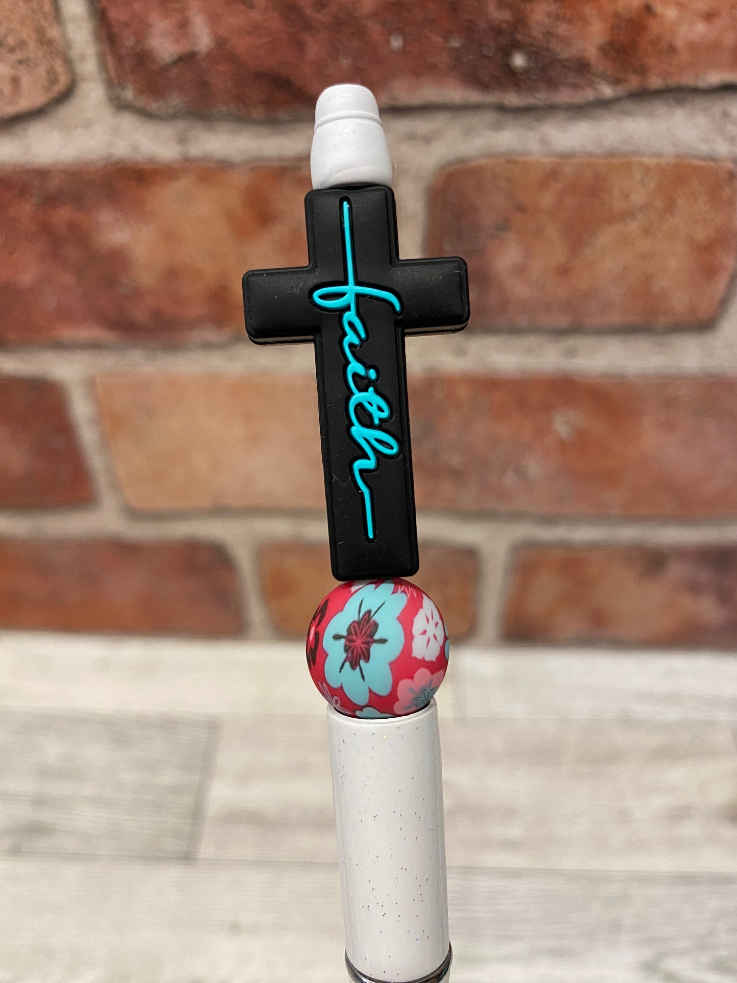 Black Faith Cross silicone beaded ink pen