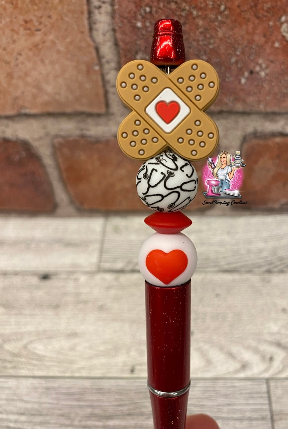 Medical ekg stethoscope band aid boo boo rx prescription silicone beaded ballpoint ink pen