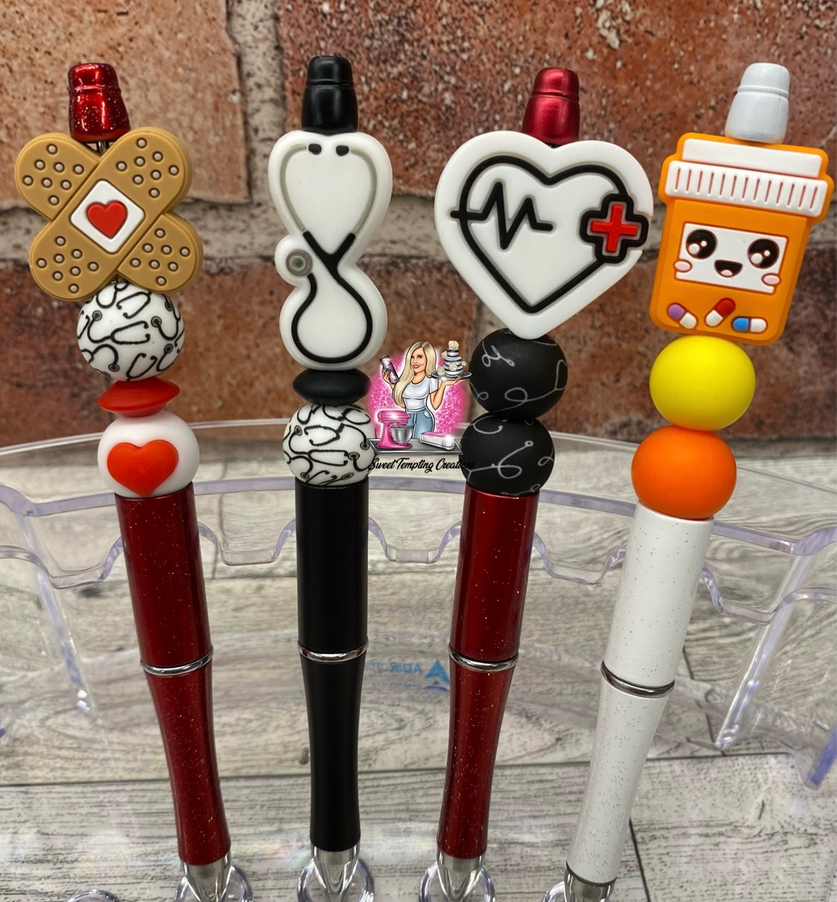 Medical ekg stethoscope band aid boo boo rx prescription silicone beaded ballpoint ink pen