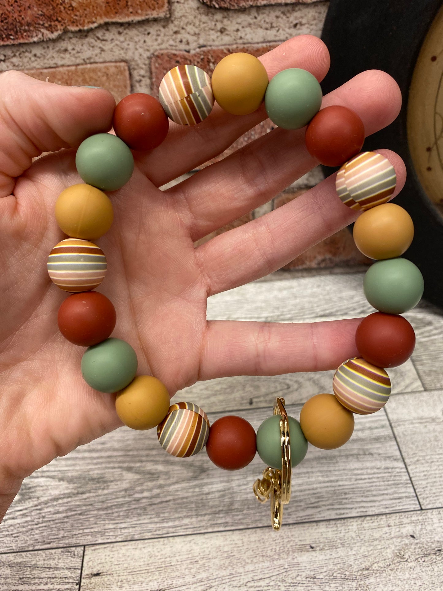 Boho stripe silicone wristlet keychain