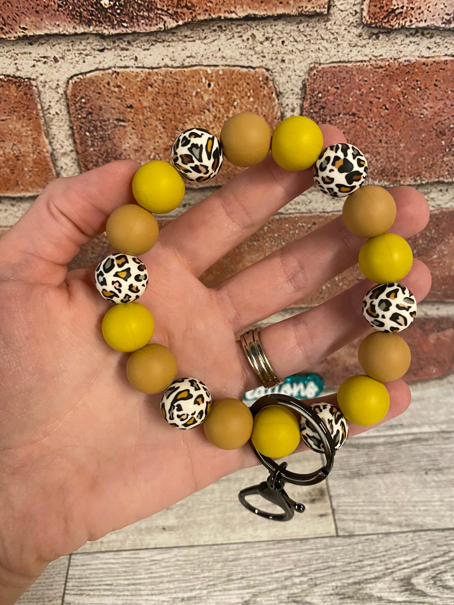 Boho Coffee Leopard silicone beaded wristlet keychain
