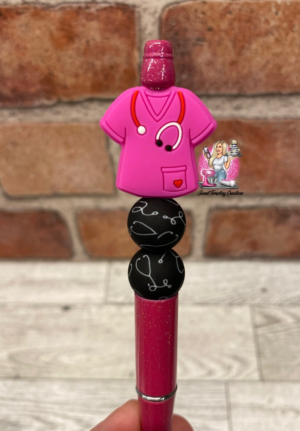 Nurse scrub stethoscope doctor medical silicone beaded ballpoint ink pen