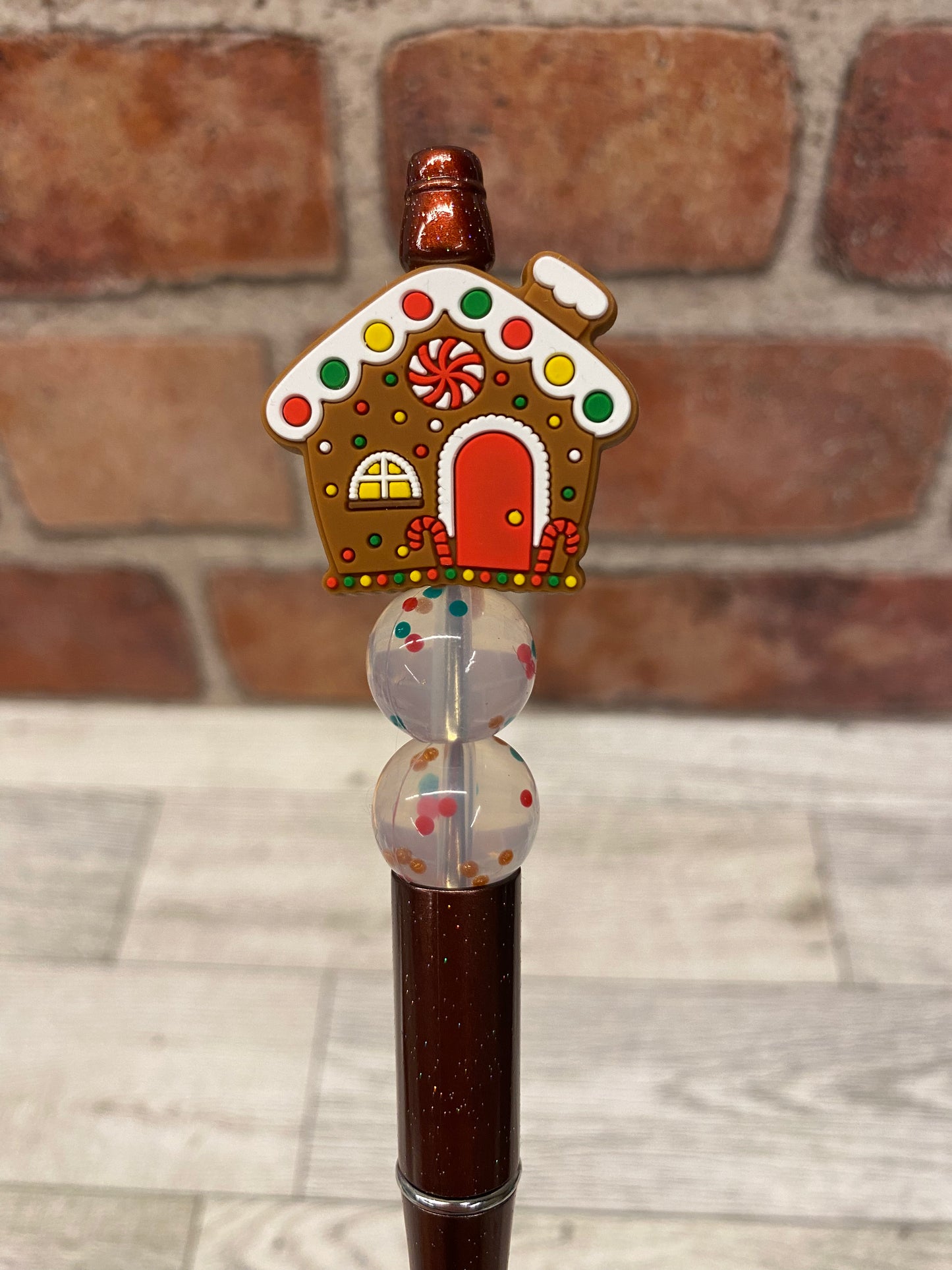 Gingerbread house silicone beaded ballpoint ink pen