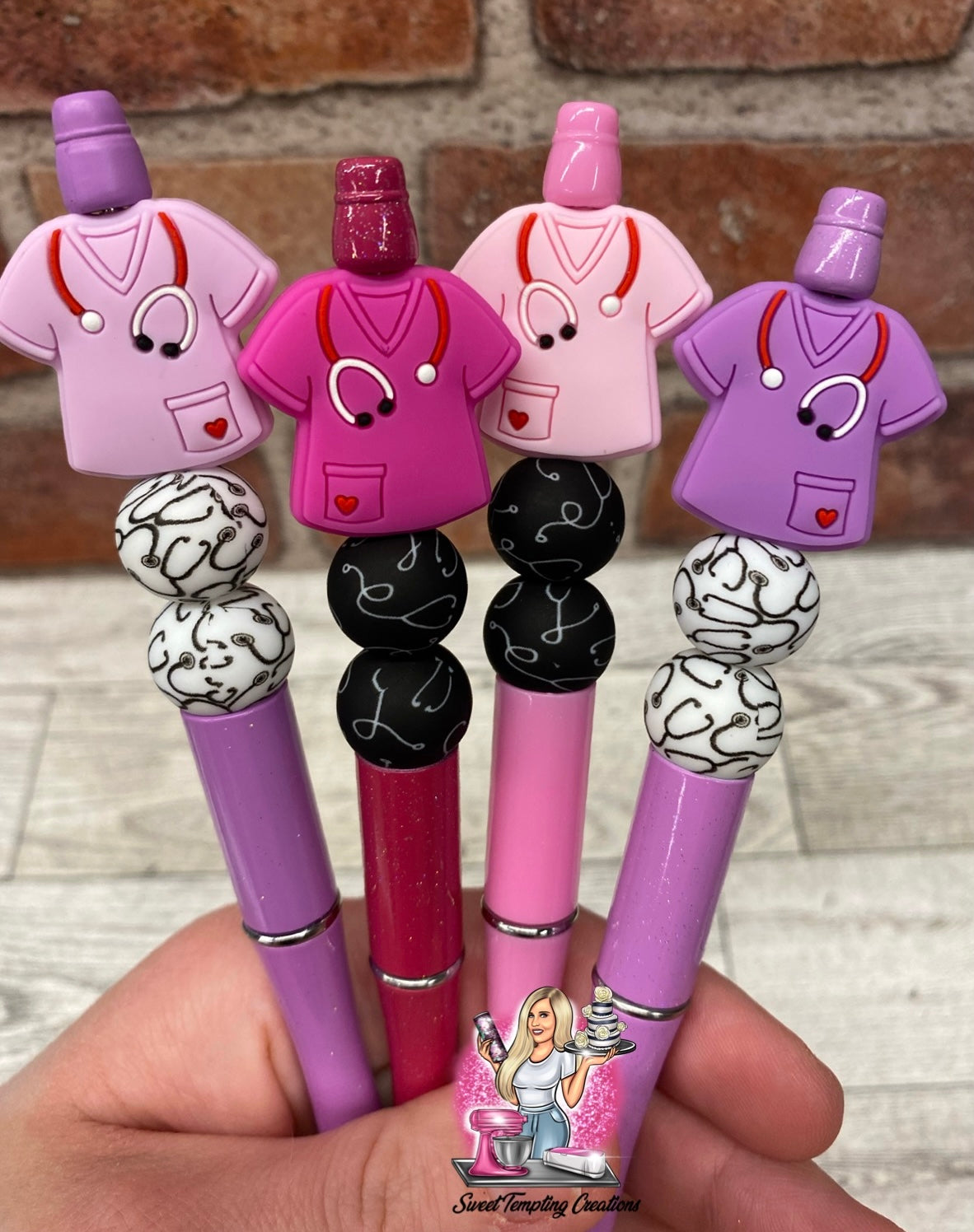 Nurse scrub stethoscope doctor medical silicone beaded ballpoint ink pen