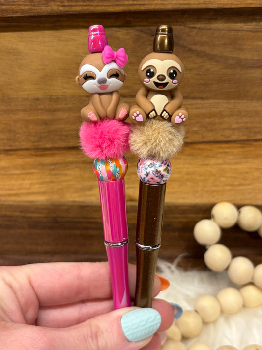 3D Sloth silicone beaded ballpoint ink pen