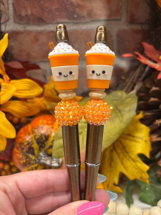 3D Pumpkin Spice Latte silicone beaded ballpoint ink pen