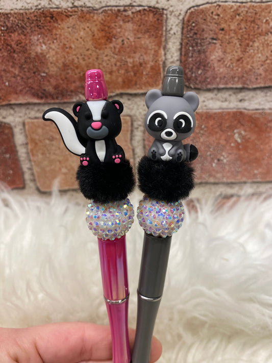 3D Raccoon & Skunk silicone beaded ballpoint ink pen
