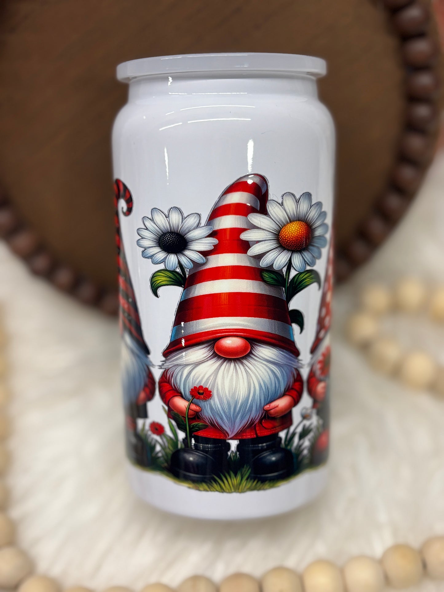 Lady Bug Gnomes, White, 16oz Stainless Steel Cup