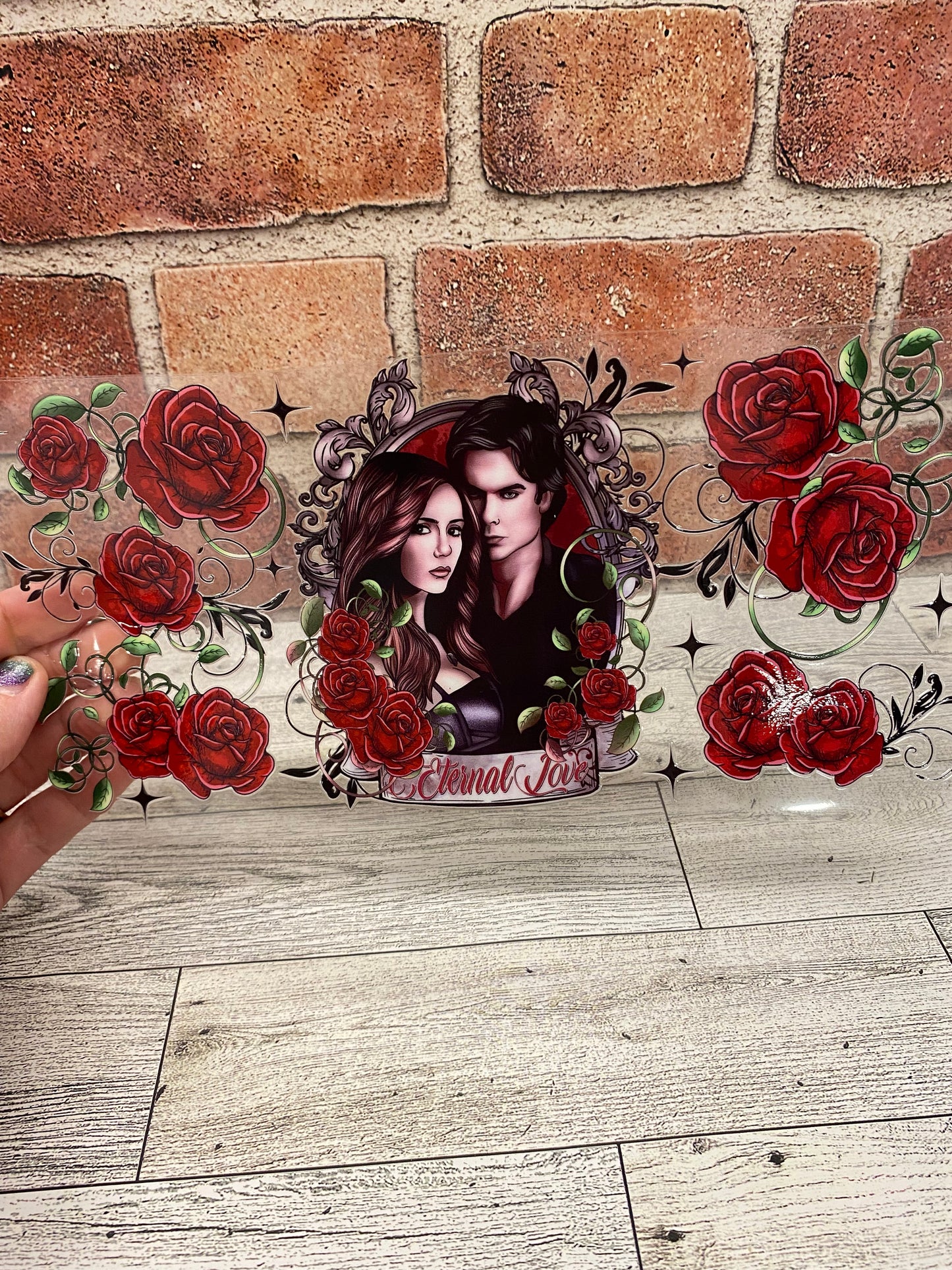 Eternal Love Damon Elena Tumbler or Glass Can UV DTF wrap