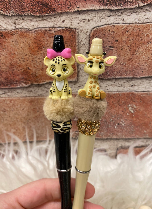 3D Leopard & Giraffe silicone beaded ballpoint ink pen