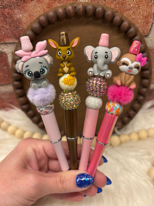 3D Cute Zoo Animals silicone beaded ballpoint ink pen