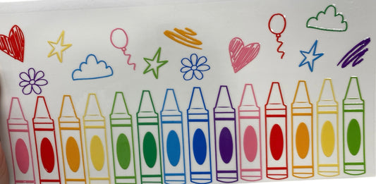Rainbow Crayons Tumbler or Glass Can UV DTF wrap - MUST BUY CUP
