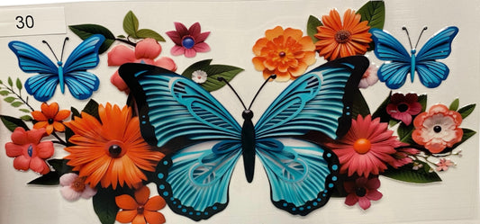Blue Butterfly Tumbler or Glass Can UV DTF wrap - MUST BUY CUP