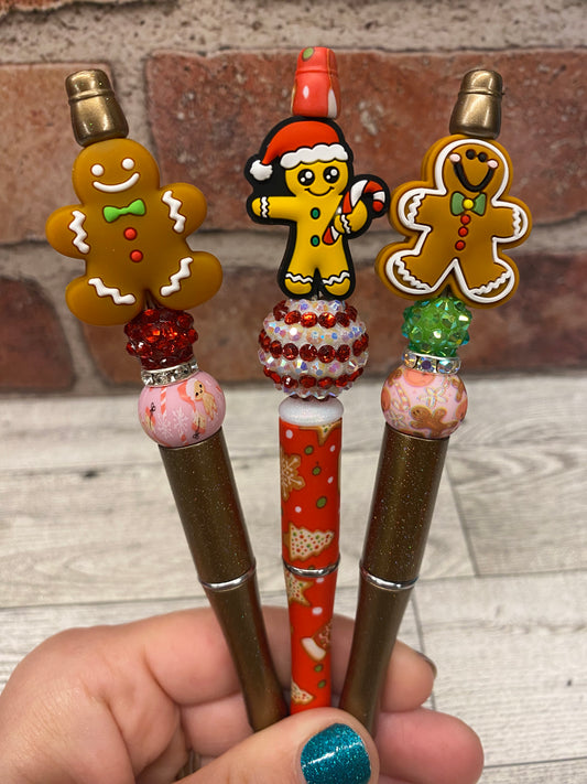 Gingerbread Man silicone beaded ballpoint ink pen