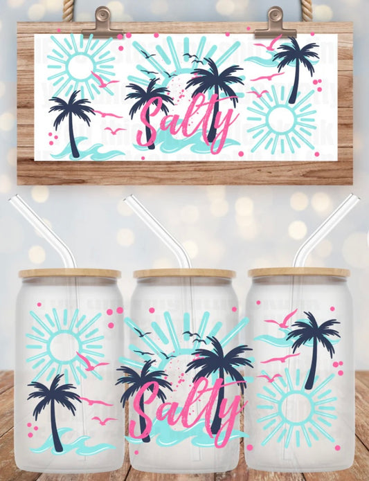 Salty Palm Trees Tumbler or Glass Can UV DTF wrap - MUST BUY CUP