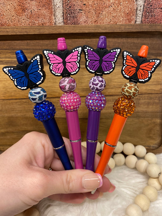 Butterfly silicone beaded ballpoint ink pen