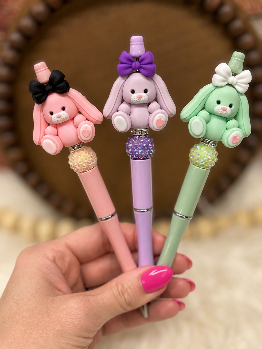 3D Easter Spring Bunny silicone beaded ballpoint ink pen