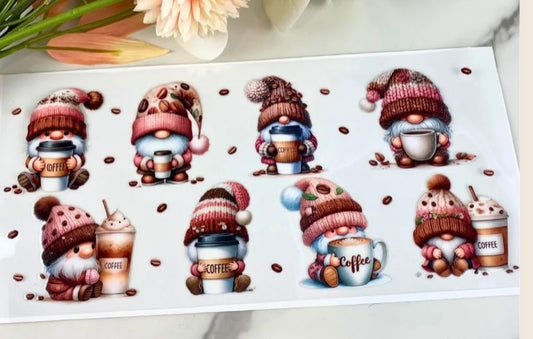 Coffee Gnomes Tumbler or Glass Can UV DTF wrap