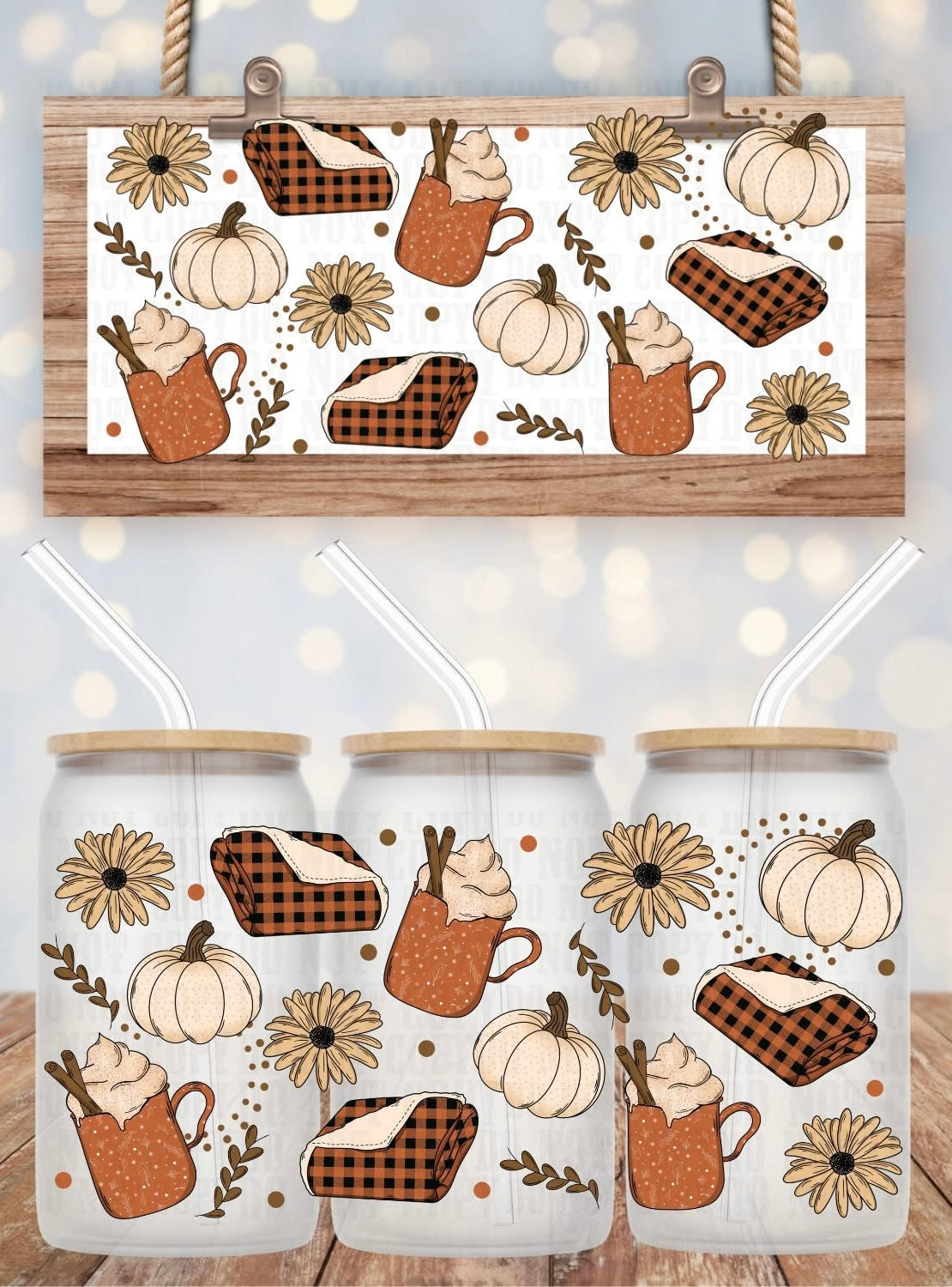Cozy Fall Vibes Tumbler or Glass Can UV DTF wrap - MUST BUY CUP