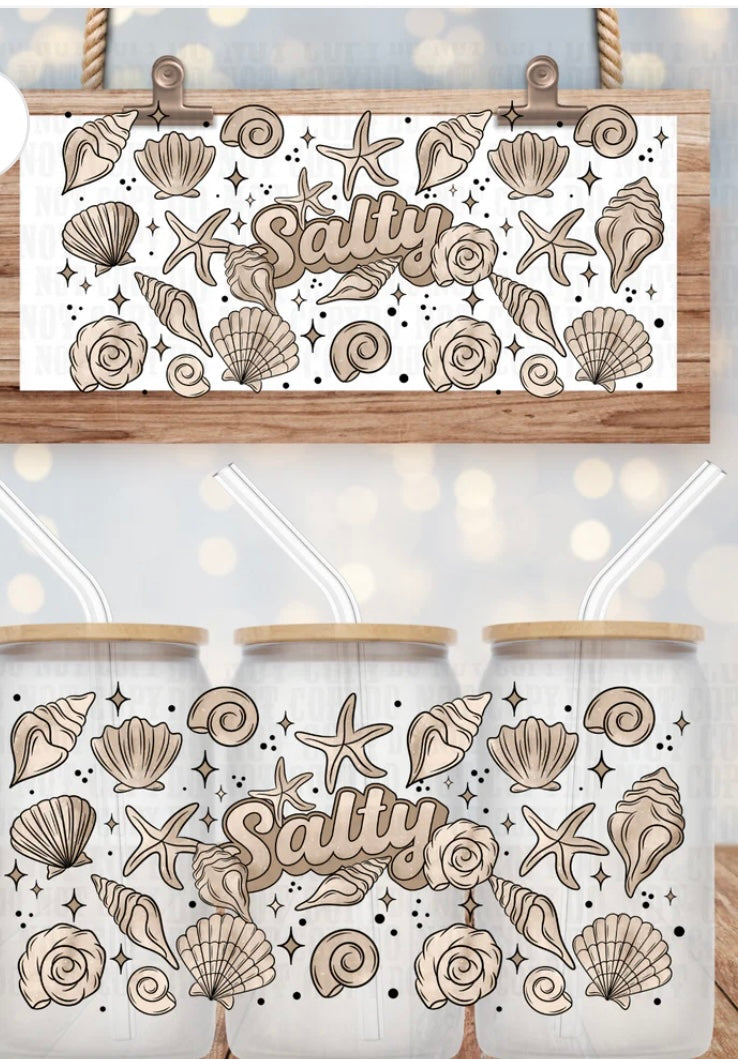 Salty Sea Shells Tumbler or Glass Can UV DTF wrap - MUST BUY CUP
