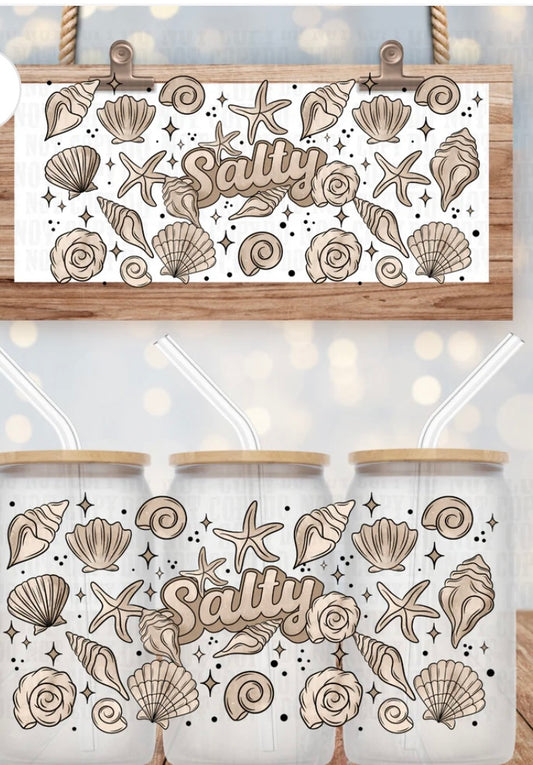 Salty Sea Shells Tumbler or Glass Can UV DTF wrap - MUST BUY CUP