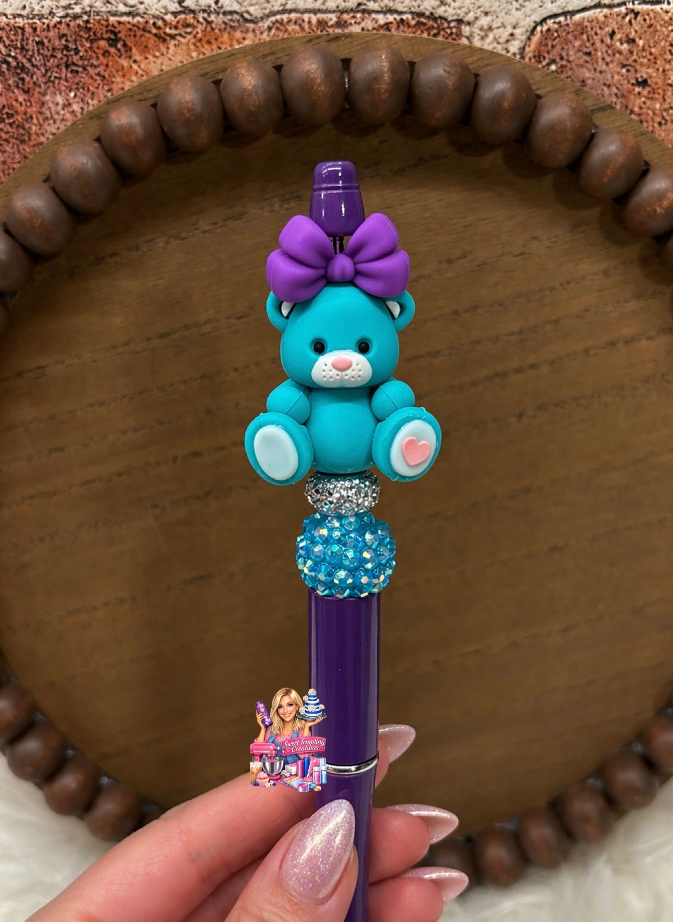 3D Teddy Bears with bows silicone beaded ballpoint ink pen