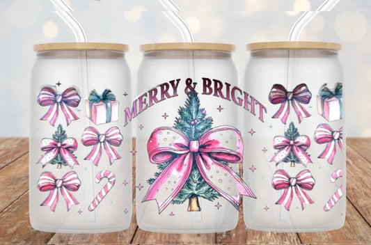 Holographic Merry & Bright Tumbler or Glass Can UV DTF wrap - MUST BUY CUP