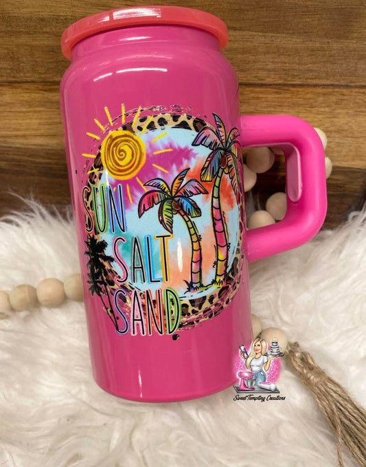 Sun Salt Sand, Hot Pink, Custom 16oz Stainless Steel Cup with Handle