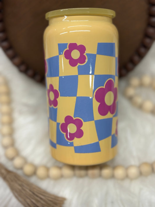 Purple Floral, Yellow, 16oz Stainless Steel Cup