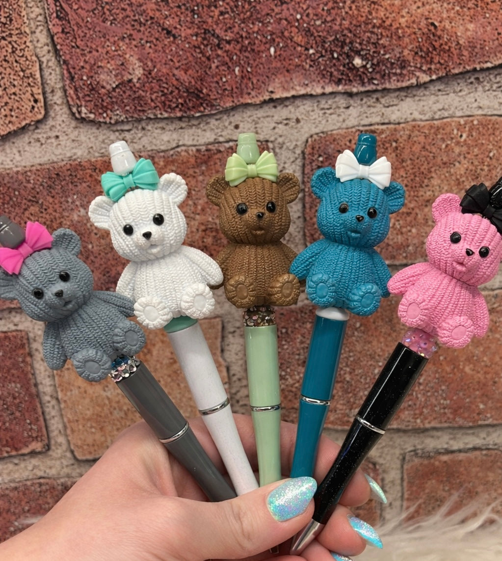 3D Teddy Bears Clay silicone beaded ballpoint ink pen