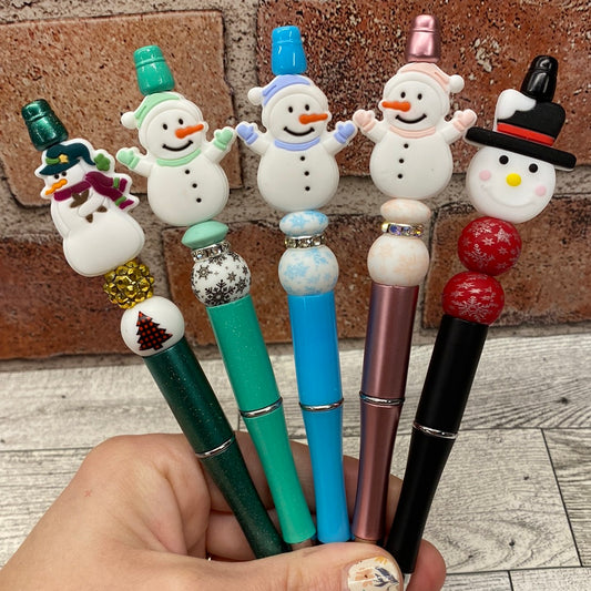 Snowman winter silicone beaded ballpoint ink pen