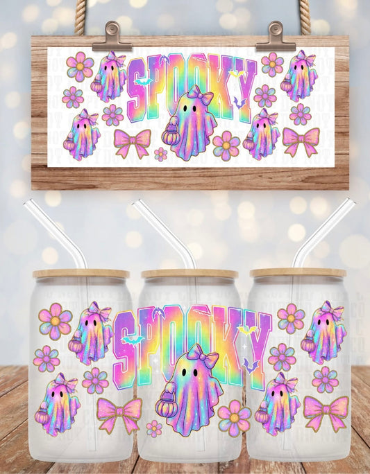 Neon Spooky Ghost Tumbler or Glass Can UV DTF wrap - MUST BUY CUP