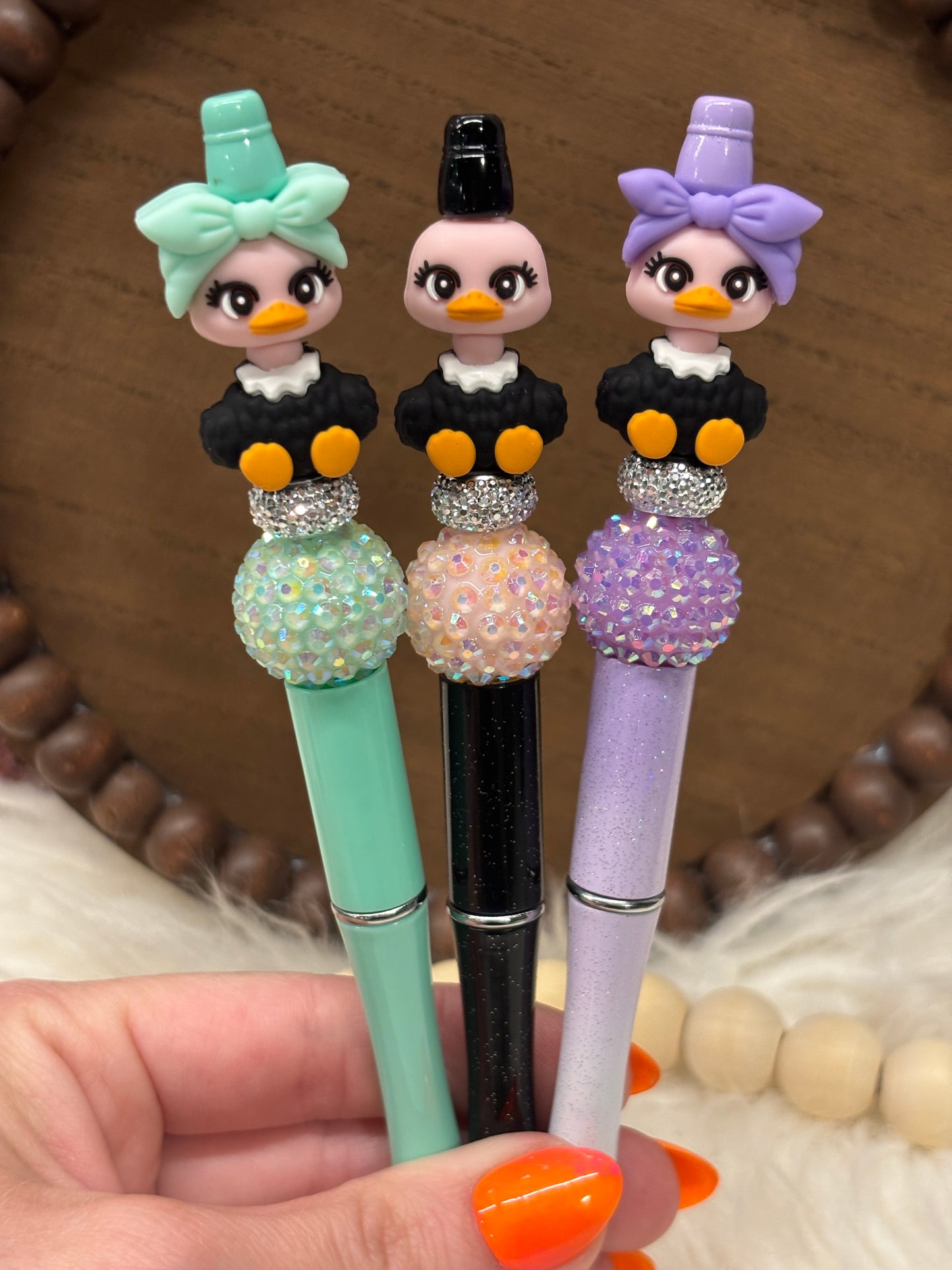 Olivia the Ostrich silicone beaded ballpoint ink pen
