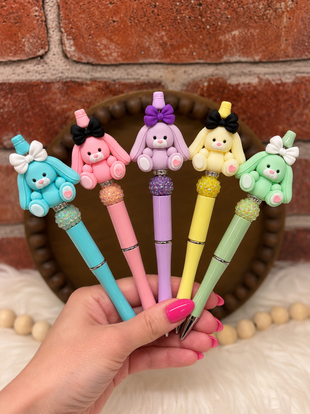 3D Easter Spring Bunny silicone beaded ballpoint ink pen