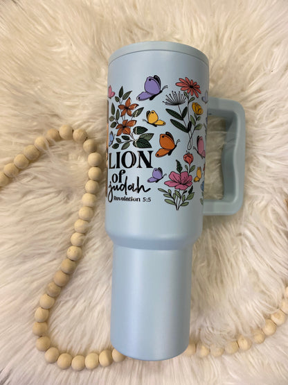 Lion of Judah, Light Blue 40oz Insulated Tumbler with Handle