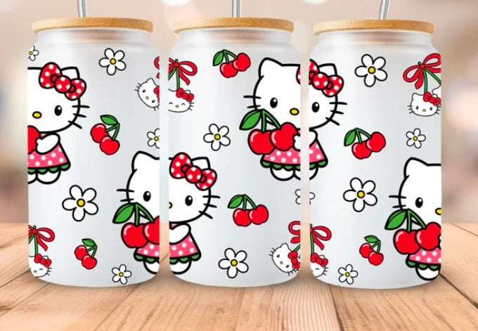 Cherry Kitty Tumbler or Glass Can UV DTF wrap