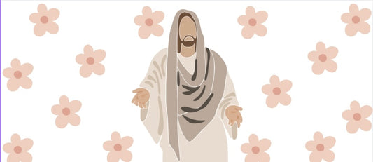 Jesus with Flowers Tumbler or Glass Can UV DTF wrap - MUST BUY CUP