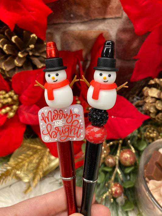 3D Snowman silicone beaded ink pen