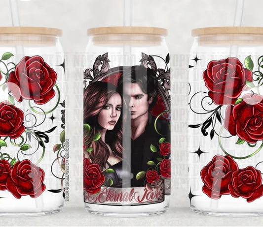 Eternal Love Damon Elena Tumbler or Glass Can UV DTF wrap