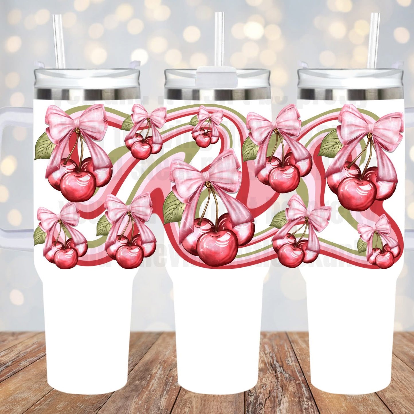 Retro Cherry Tumbler or Glass Can UV DTF wrap