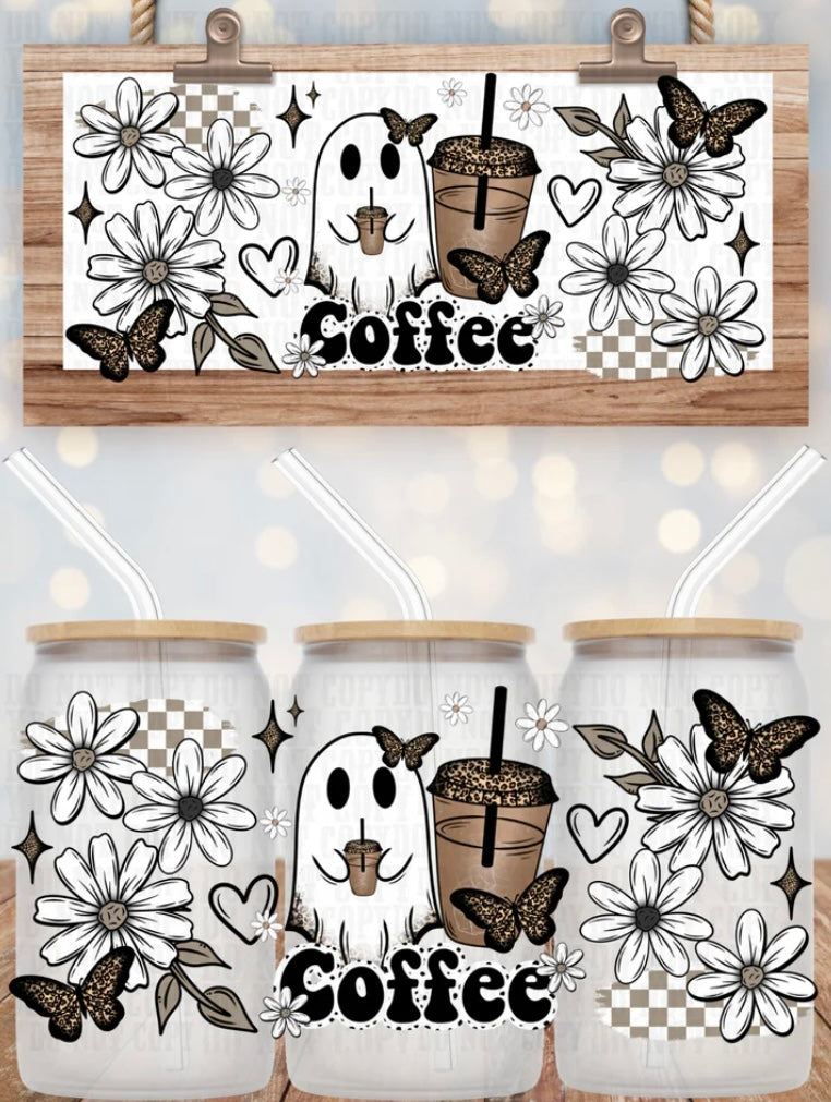 Ghost Coffee Tumbler or Glass Can UV DTF wrap - MUST BUY CUP