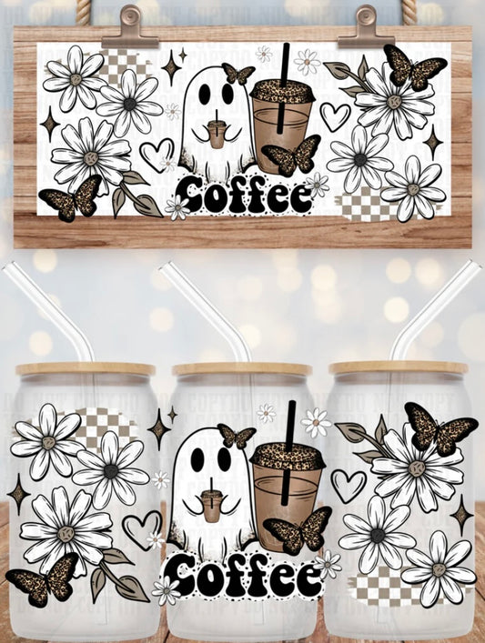 Ghost Coffee Tumbler or Glass Can UV DTF wrap - MUST BUY CUP